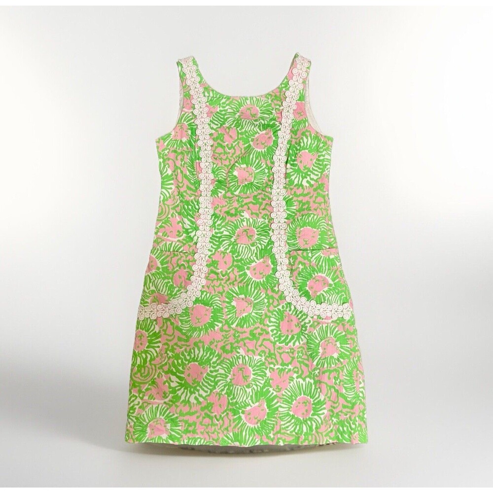 Lilly Pulitzer Sunnyside Lion Liz Shift Dress Sleeveless Pink Green Women's 4